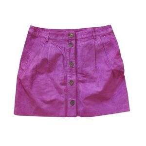 Matthew Williamson Magenta Pink Suede Mini Skirt 8 Leather Buttons Pockets Flaw